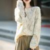 2026 Autumn/Winter Women's Floral Cashmere Wool Sweater - Round Neck, Long Sleeve, Brushed Knitwear