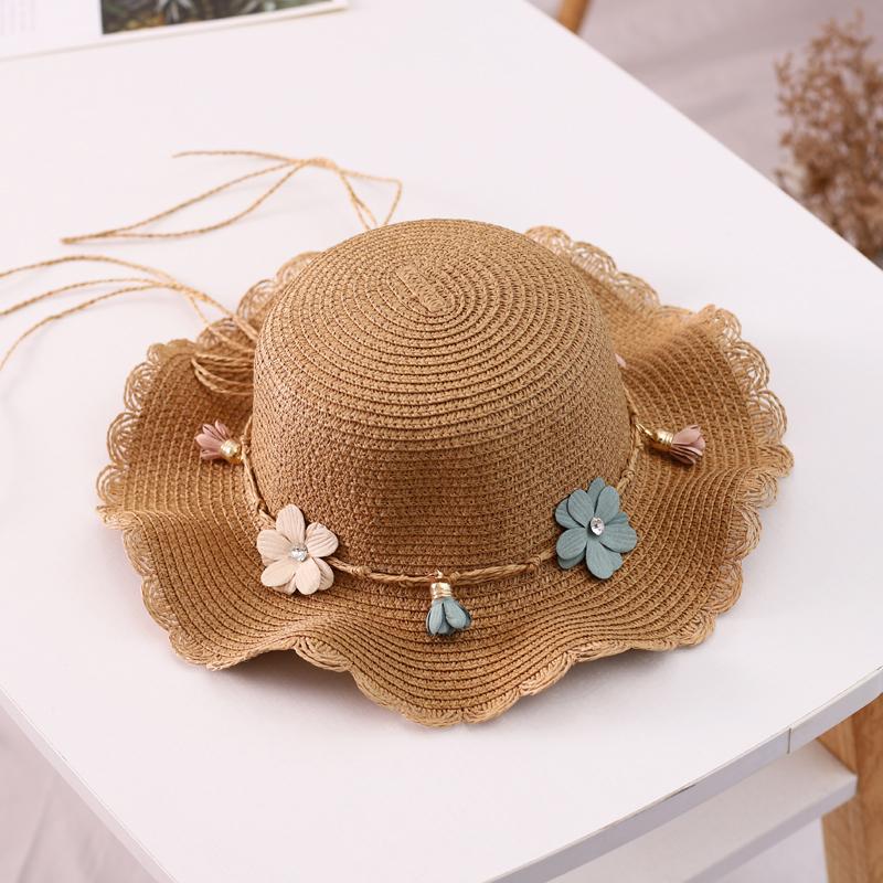 Summer Children'S Sun Hat Straw Hat Girls Large Brim Sun Hat Parent-Child Beach Hat Female Hat