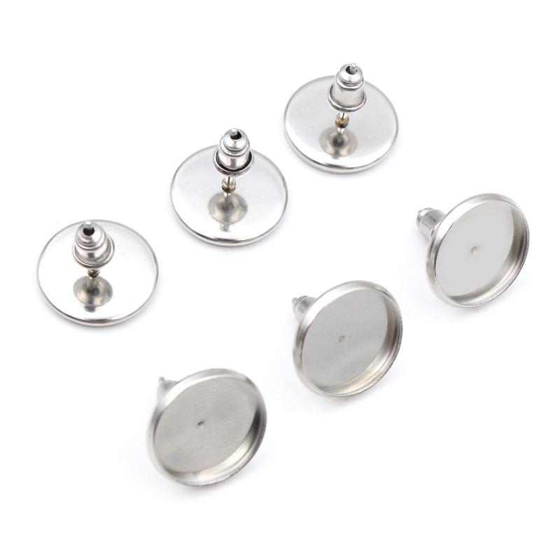 

20pcs 12mm Stainless Steel Earring Studs Gold Black Colorful Earrings Blank Base Fit 12mm Glass Cabochons Buttons Earring Bezels