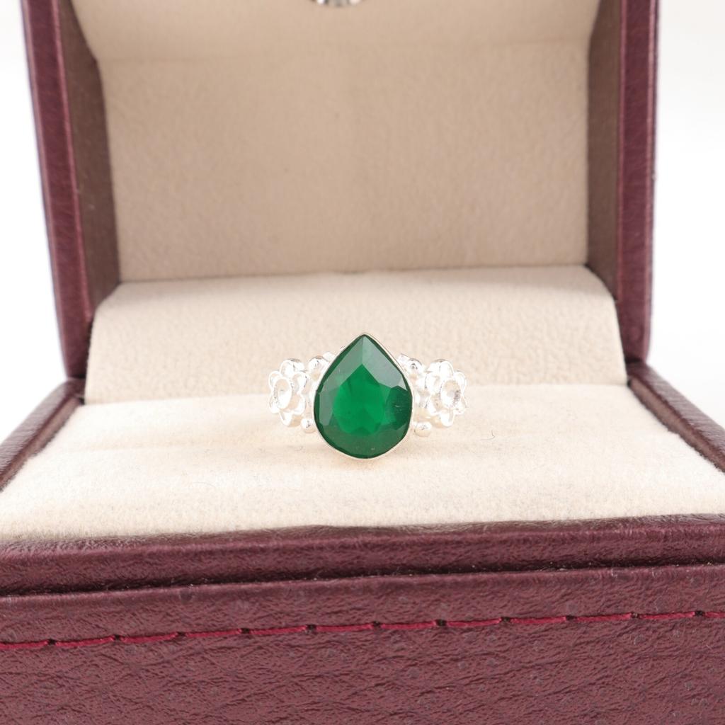 925 Sterling Silver Green Onyx Gemstone Jewelry Handmade Boho Ring Gift For Her RR-59-21