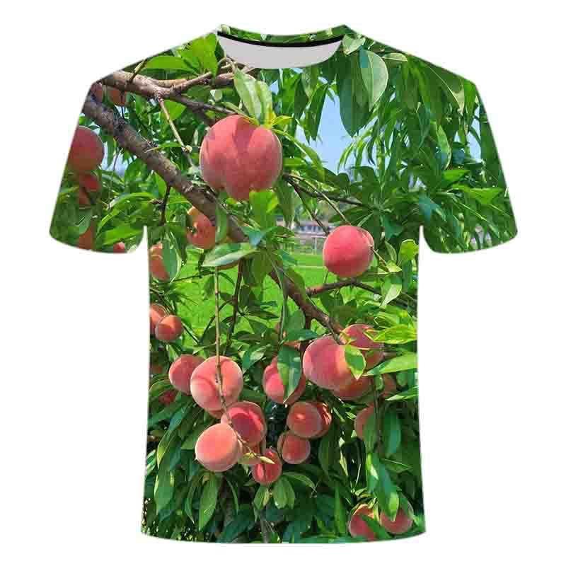 Fruit peach series 3D printed short sleeves, summer niche fashion versatile trend round neck comfortable top T-shirt
