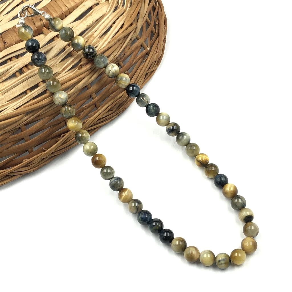 Collar Gargantilla Hecho a Mano con Cuentas Redondas de Piedra Natural Ojo de Tigre Multicolor Estrella de 8 mm 17-20" Para Ella 8BN-17