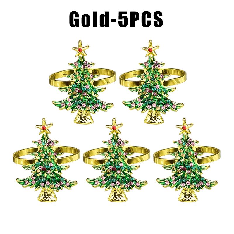 Gold Plated Christmas Tree Napkin Ring Luxury Green Dinner Button Holder for Western Restaurant Table Setting Decor