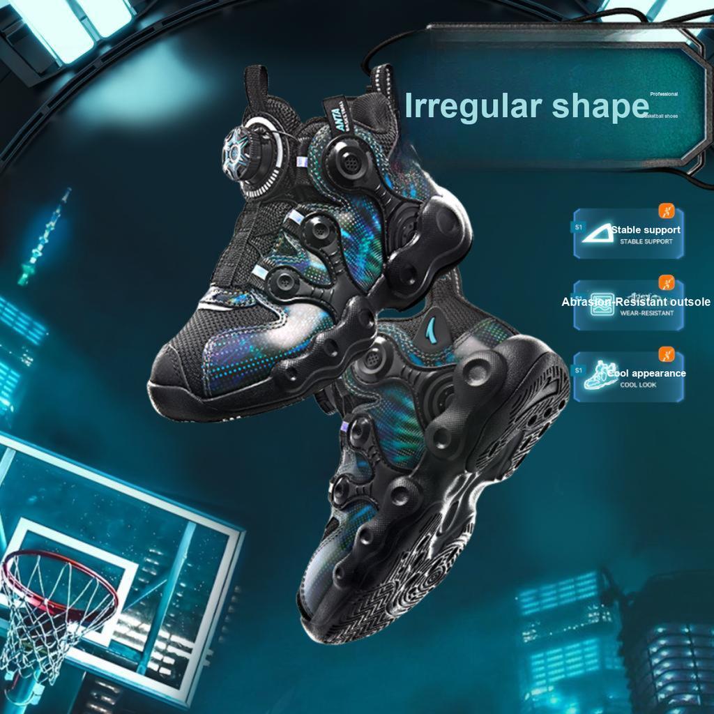 Anta Kids Asymmetrical Synthetic Leather Trendy Cool Non-Slip Wear-Resistant Lightweight Shock Absorbing Mid-Top Kids Basketball Shoes A12449901-5