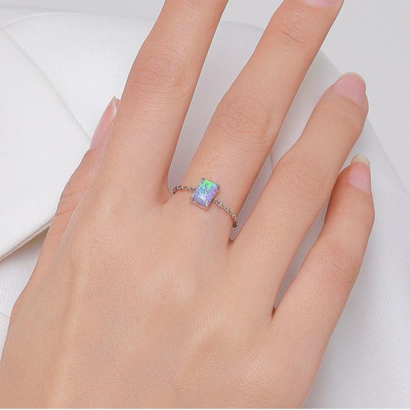 Tancise Classic 925 Sterling Silver Opal Ring Ladies Jewelry Wedding Promise Party Gift