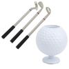 Mini Tisch Golfball Stifthalter mit 3 Golfschläger-Stiften Kunststoff Golfer Souvenir Set Geschenk