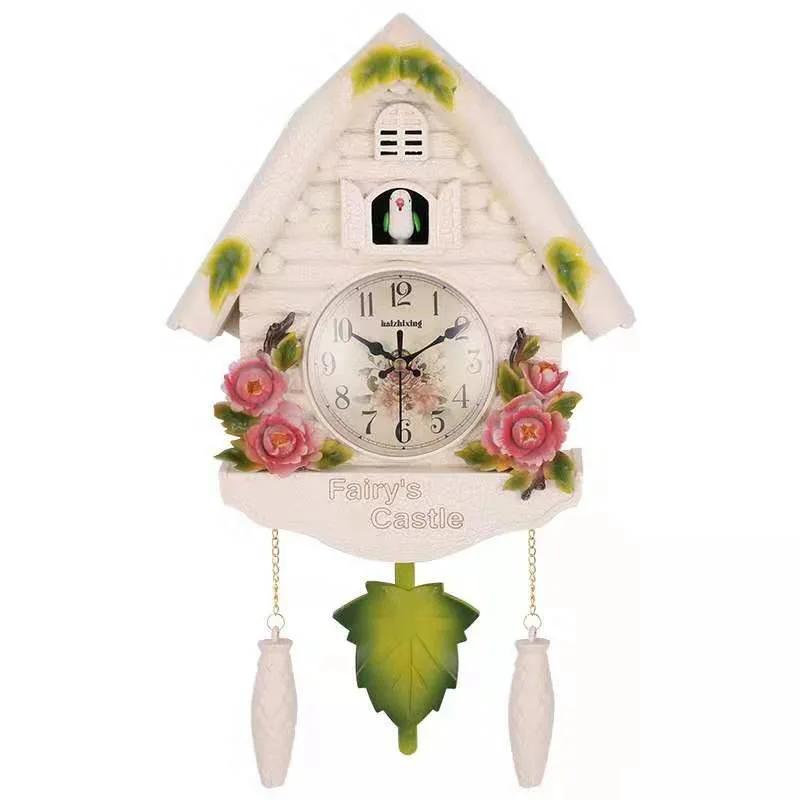 Cuckoo Clock Wall Clock Bird House Day Time Hourly Alarm Clocks Nordic Pendulum Wall Watch Decorations for Kids Home Living Room