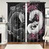 Zasłona Poliestrowa 2szt. Poliestrowa Zasłona Filtrująca Wzór HD Cyfrowy Czarno-Biały Smok do Dekoracji Domu