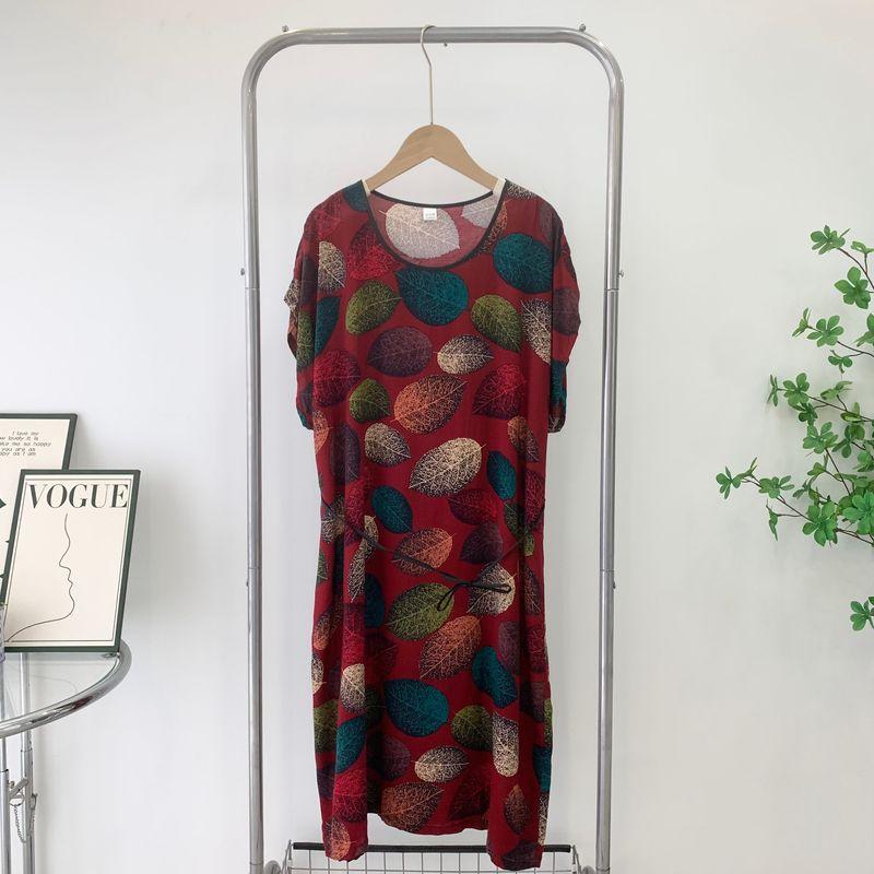 Multi-Color Silk Cotton Dress Home Wear Shoelace round Collar Skirt Special Treatment Rayon Nightdress for Women