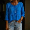 Women Tops Long Sleeve Round Neck Loose Fit Pullover Tops with Pleated Hem Pure Color Spring Summer Casual Shirt