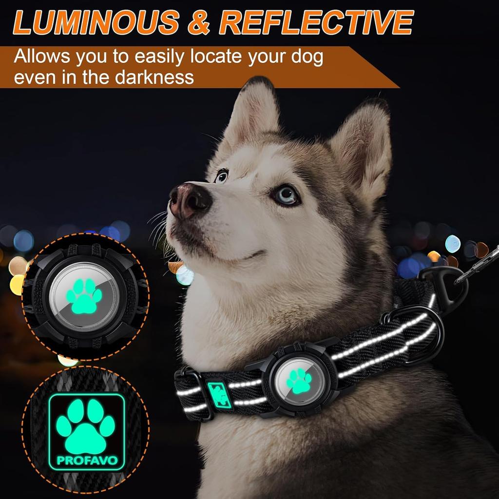 AirTag Dog Collar with Air Tag Holder, Martingale Air Tag Collar with Luminous Reflective, Comfortable, Durable, Adjustable Fit for Medium or Heavy