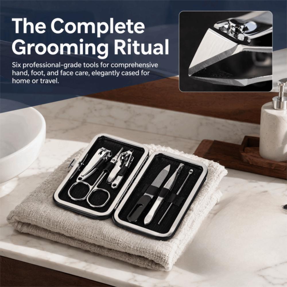 Set di Tagliaunghie Portatile da 6 Pezzi Costruzione Metallica Strumento per Pedicure Uso Professionale