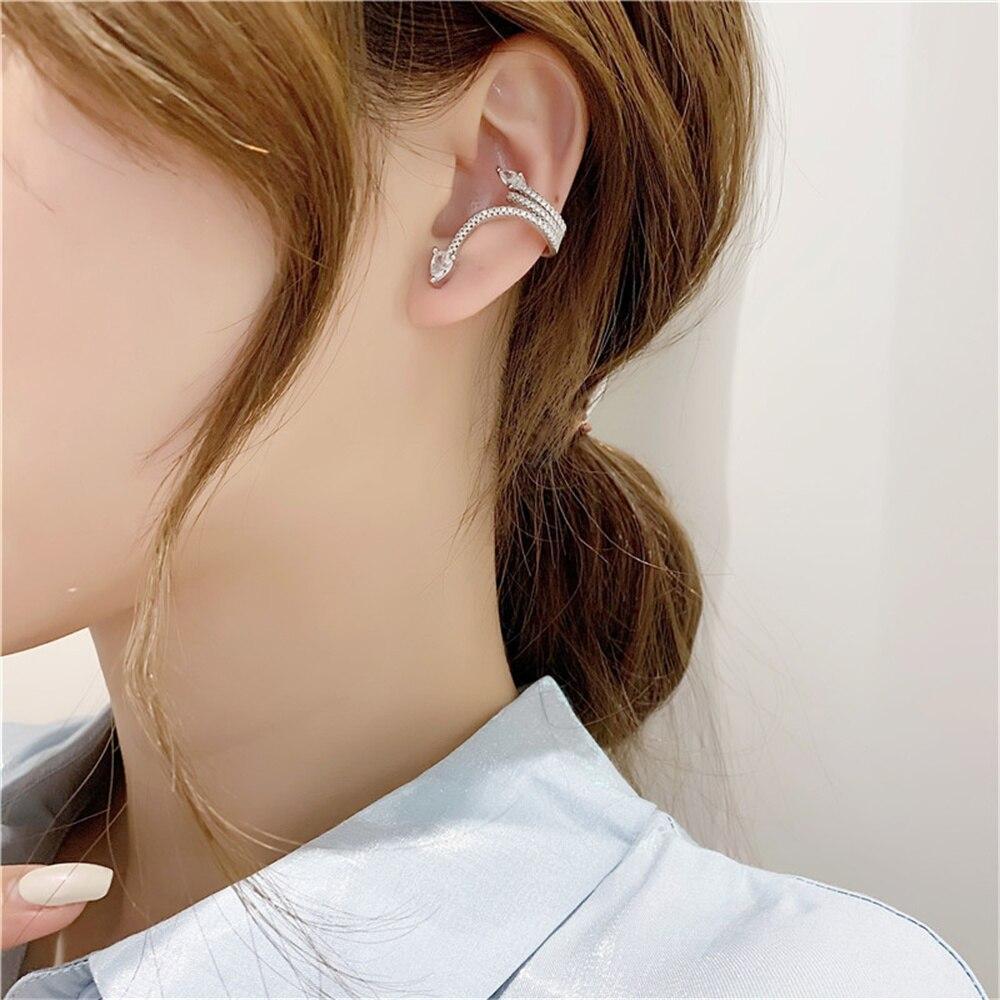 New Women Ear Studs Snake Shape Earring 925 Silver Luxury Micro-inlaid Zircon A Pair Piercing Hoops Earrings Jewelry Gift