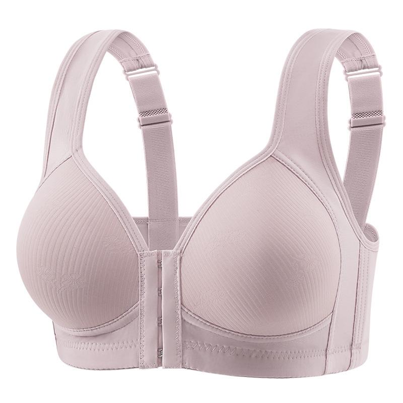 Front Buckle Full Cup Wire-Free Bra for Middle-Aged and Elderly - Comfortable Side Support & Thin Section Gathering Design