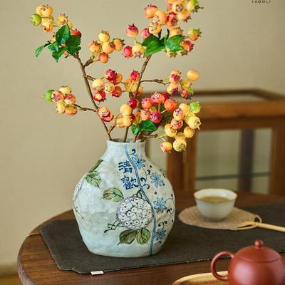 Blue and White Hand-painted Porcelain Vase with Twining Lotus Design for Hydroponic Use - Chinese Retro Decor