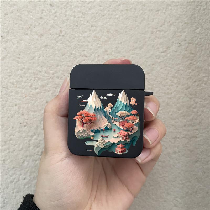 Paper Cute Creative Mountain Print Earphone Case for Airpods 1 2 3 Pro Wireless Headphone Cover for Air Pods Pro2 Accessories