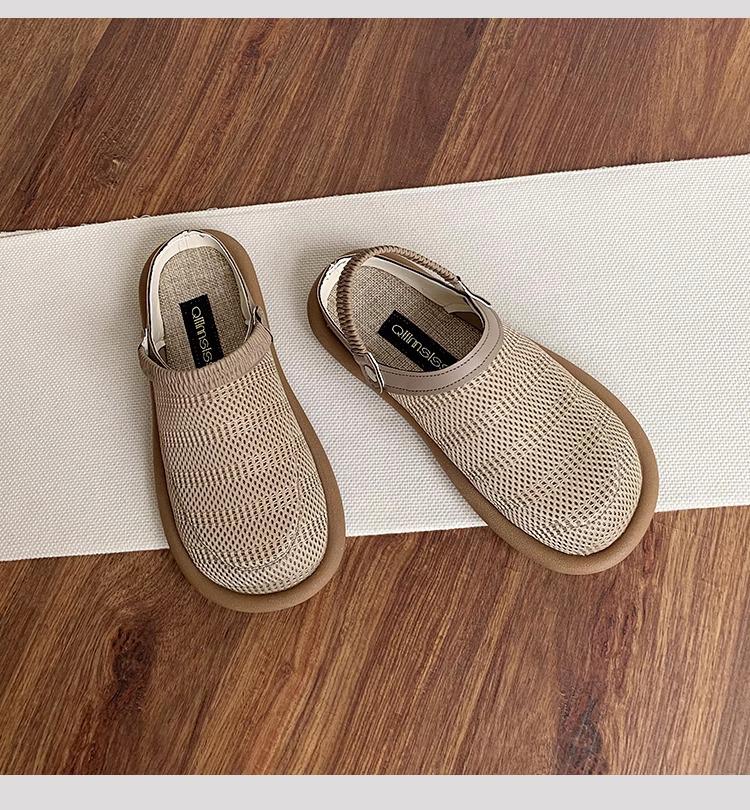 Women's Summer Closed-Toe Linen Sandals: Versatile Soft Sole Slip-On Mesh Half Slippers for Outdoors.