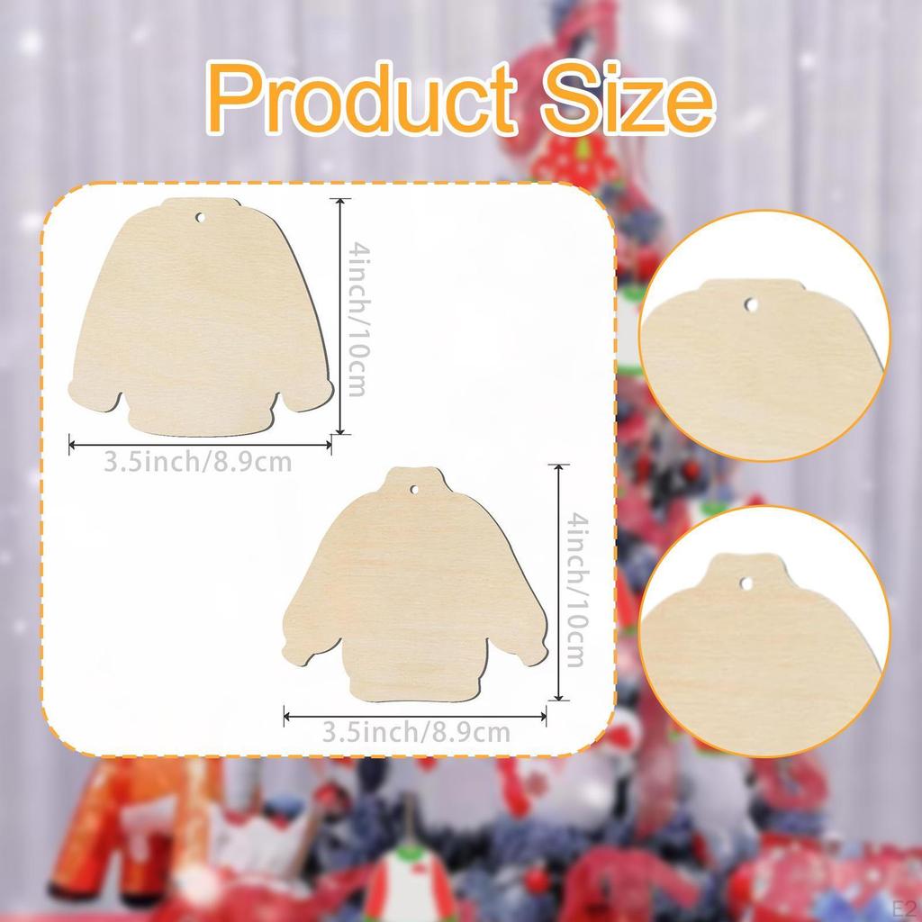 40 Stück Unfertige Holzpullover Ausschnitte Stücke Plaketten Anhänger Hängende Ornamente für Bastelarbeiten