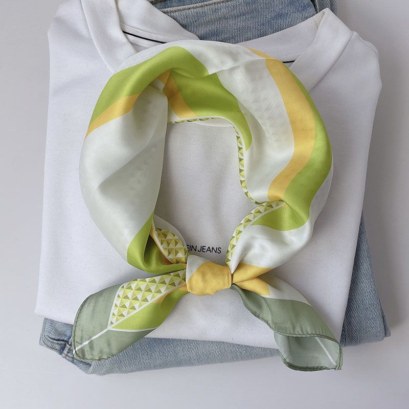Women's Vibrant Yellow Small Square Scarf: Lightweight Multi-use as Scarf Belt & Necktie Skin-brightening