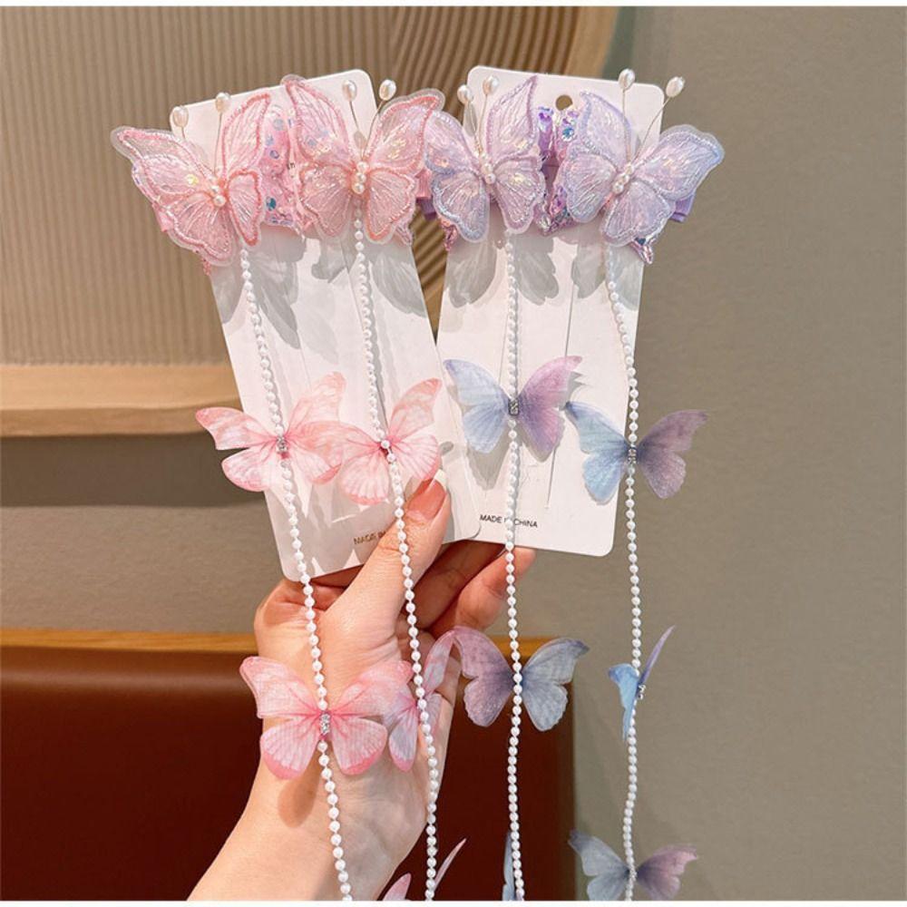 Mesh Pearl Braided Hairpin Tassel Hair Clip Sweet Girls Barrettes