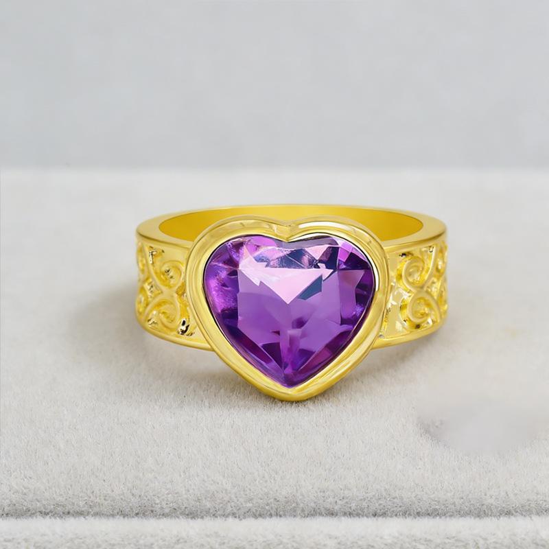 Wind purple love diamond ring peach heart ring closed bracelet