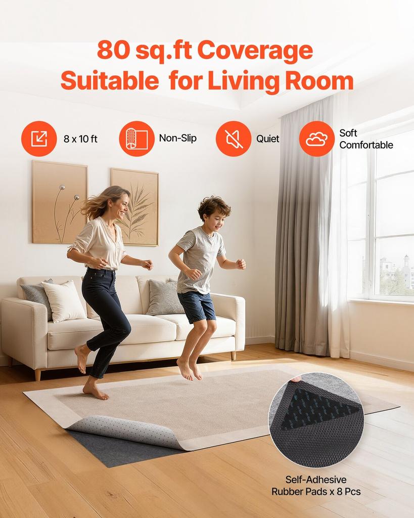 Rug Pad 2.44 x 3.05 m, Non-slip Carpet Area Pad, Rug Mat Padding with Dual Surface Felt Cushion & Rubber Gripper, Hardwood Floor Protection for All