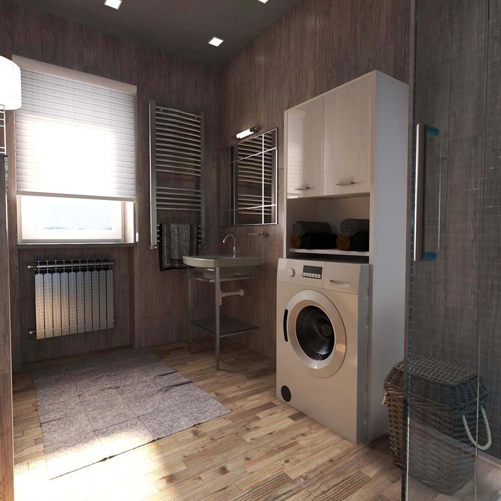 Washing Machine Cabinet White Gloss 64 CM Standing Bathroom Cabinet Column
