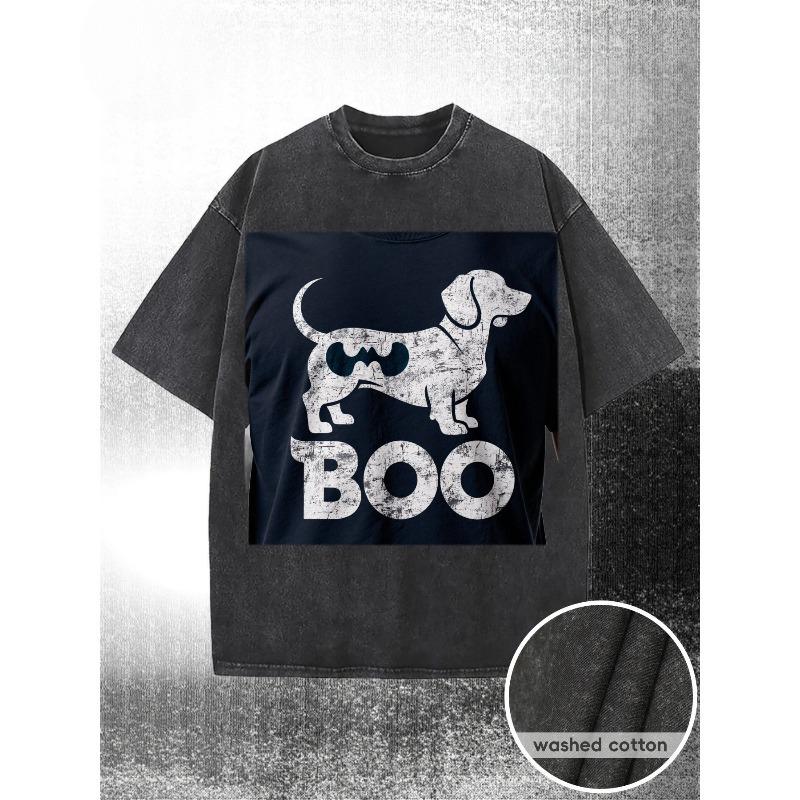 European sizes Men s Dachshund Dog Lover T-Shirt - Oversized Fit with Distressed  BOO  Print & Dachshund Graphic, Streetwear Casual Short Sleeve Shirt S чёрный