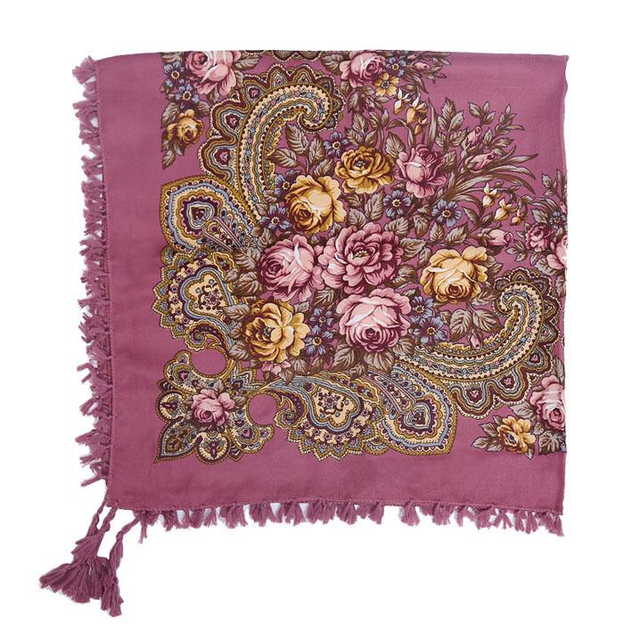 90*90CM Women Russian Style Peony Floral Printed Long Tassel Large Square Scarf Warm Wrap Traditional Ethnic Mexican Shawl