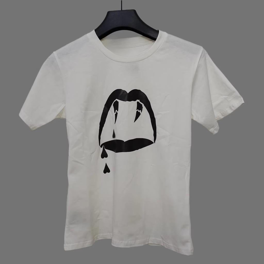 Aesthetic Vampire Lips Gothic Harajuku Graphic Tee Cotton Unisexs Womens TShirt Summer Streetwear