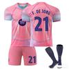Kits de Football Personnalisés avec Nom pour Adolescents, Enfants et Adultes 2025-26 Barça Rose #21 F.DE JONG Ensemble Maillot d'Entraînement avec Chaussettes