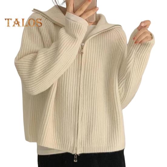 

Женский свитер, пальто, однотонный, с длинным рукавом, с двойной молнией, трикотажное пальто, повседневная верхняя одежда для поездок на работу хаки