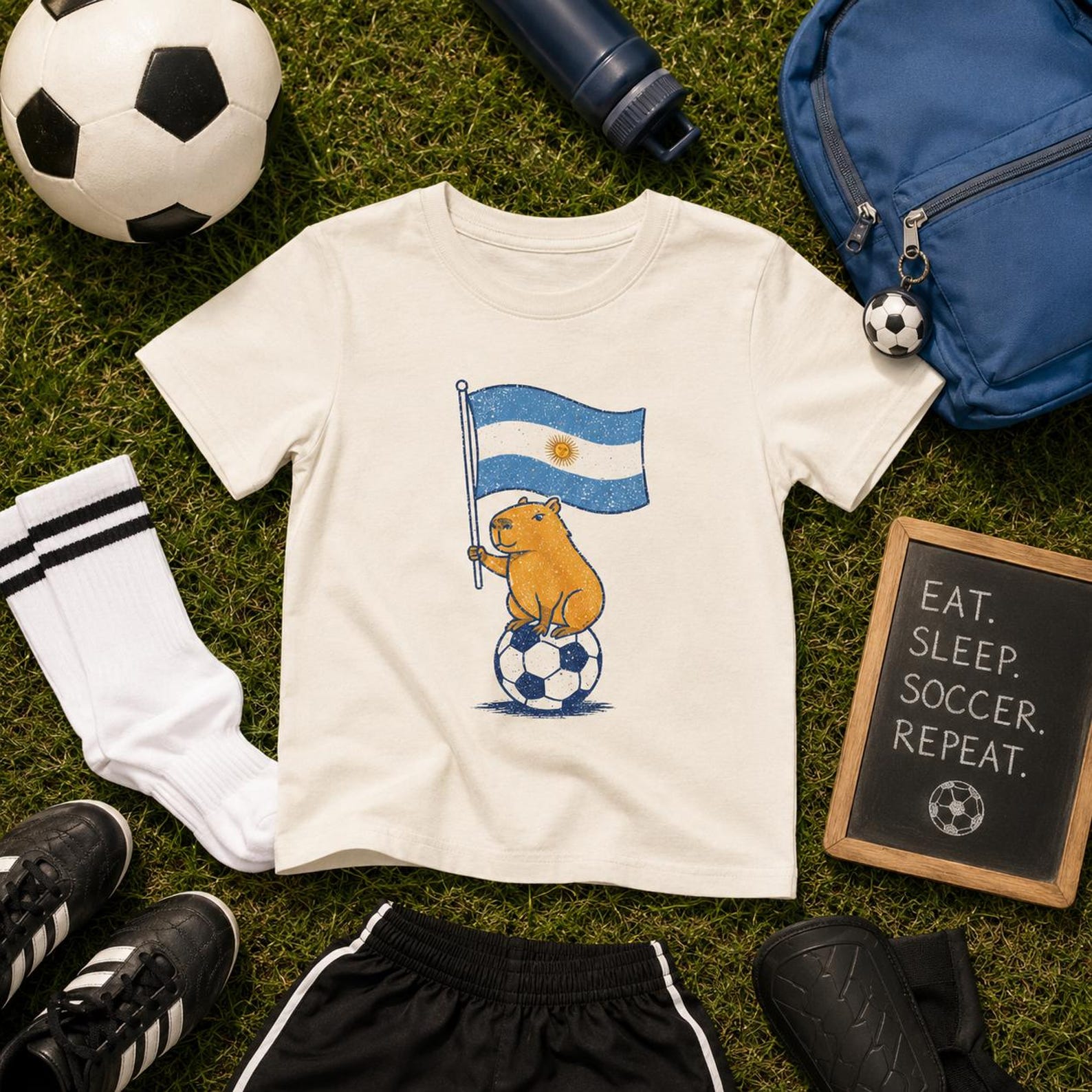 Argentina Capybara Youth Soccer Tee I Argentina Flag Football Shirt 3XL