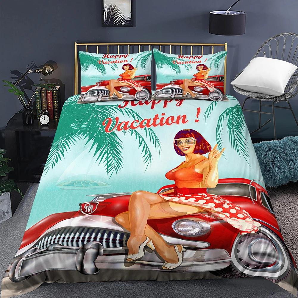 Housse de Couette Tour Eiffel Romantique Moderne Bâtiment de Ville de Paris Rouge et Bleu Housse de Couette pour Couple Accessoires Décor pour Adolescente