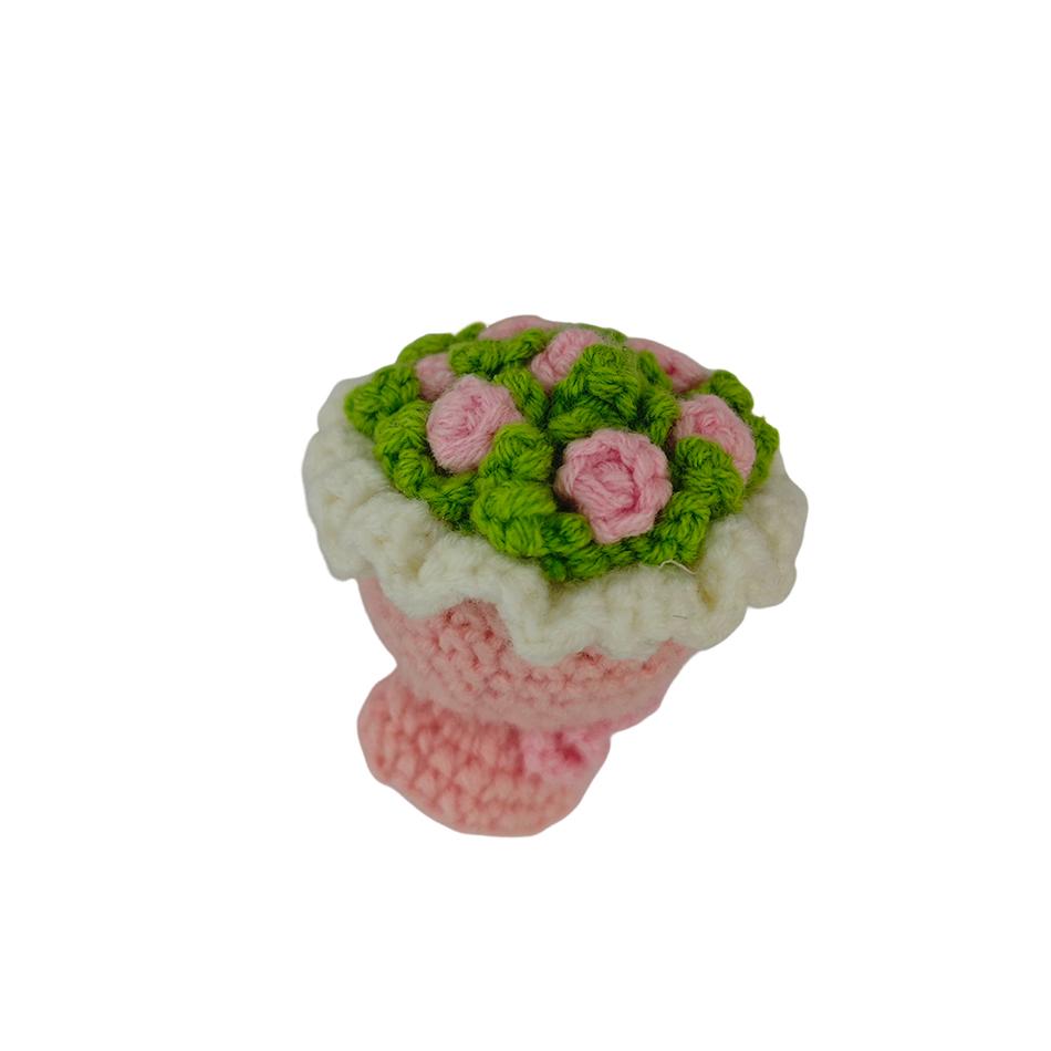 Cute Crochet Flowers Handmade Knitted Crochet Bouquet Keychain Ring Bag Hanging Pendant Ornament for Like Friend Gift