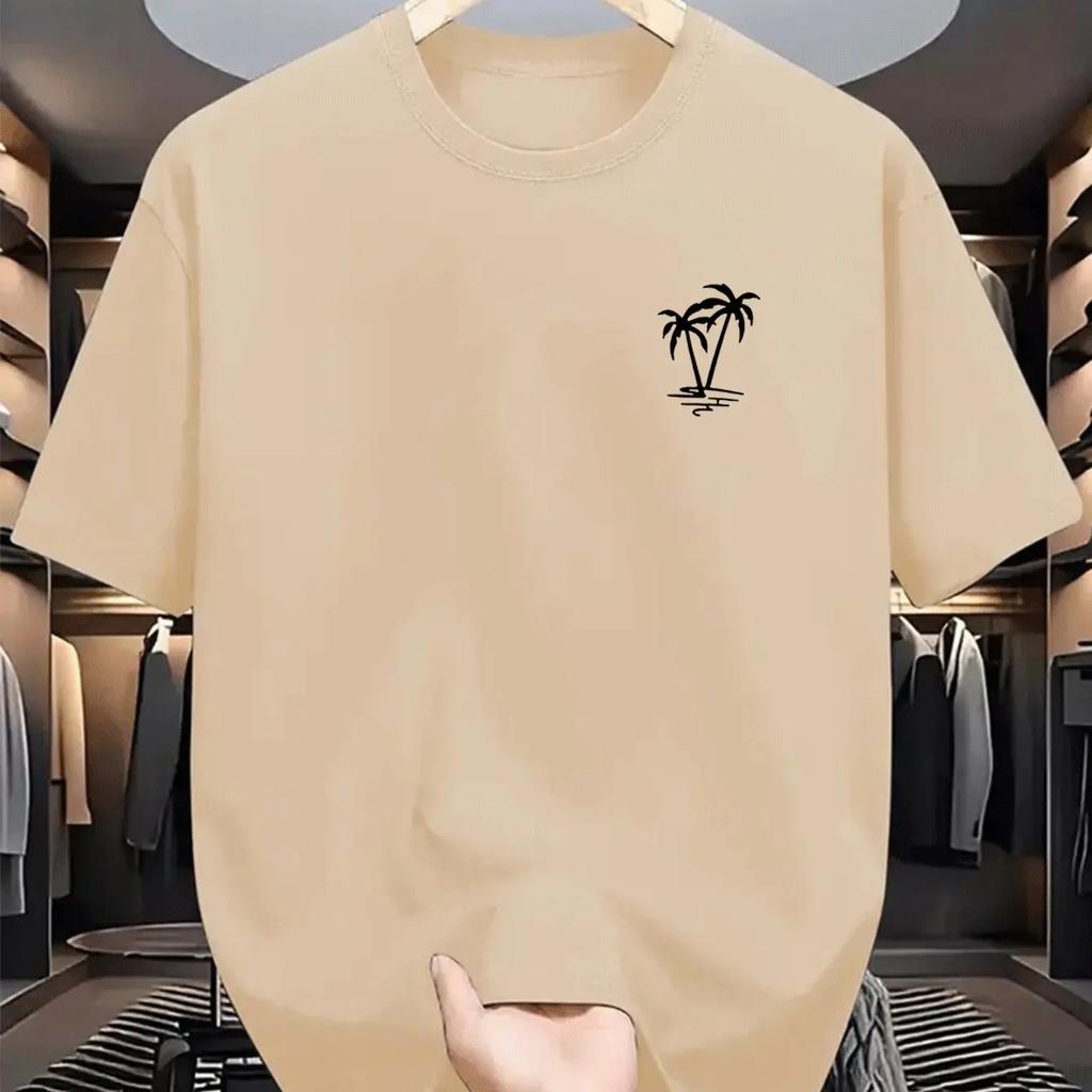 Modisches lässiges lockeres Herren-T-Shirt Top mit Kokospalmenmuster-Aufdruck, Rundhalsausschnitt, kurzärmelig