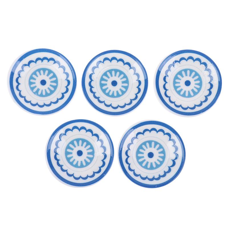 5Pcs 1:12 Dollhouse Simulation Blue White Porcelain Plates Dollhouse Kitchen Decoration Dolls House Accessories Pretend Play Toy