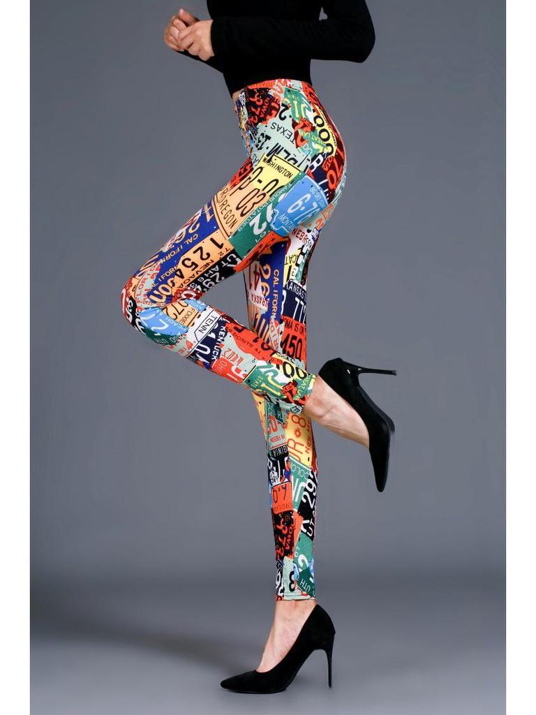 Dámské legíny s kresleným potiskem, s vysokým pasem, slim střihu – Plus size, trendy, elastické, ideální na jaro a podzim.