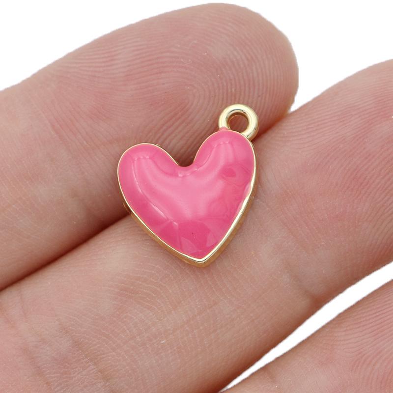 10Pcs Silver Plated Enamel Red Heart Charms Pendant For Jewelry Making Earrings Bracelet Necklace Accessories Diy Findings
