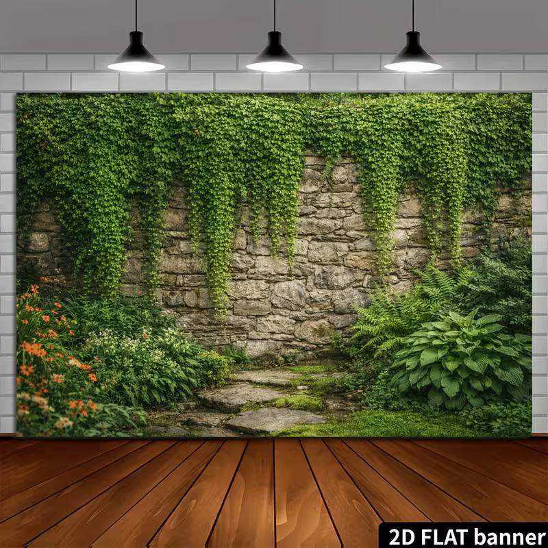 2D Natural Ivy Stone Path Wall Backdrop Garden Scenery Photography Background