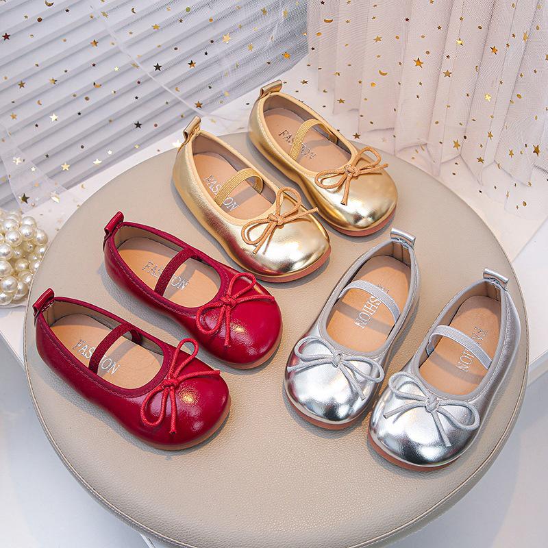 Girls' Bow Princess Mary Jane Shoes - Soft Soles for Spring/Autumn 2026, Comfortable & Versatile Dance Leather Footwear
