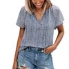 Casual Women Printed V-neck Floral Short-sleeved Casual Pullover T-shirt