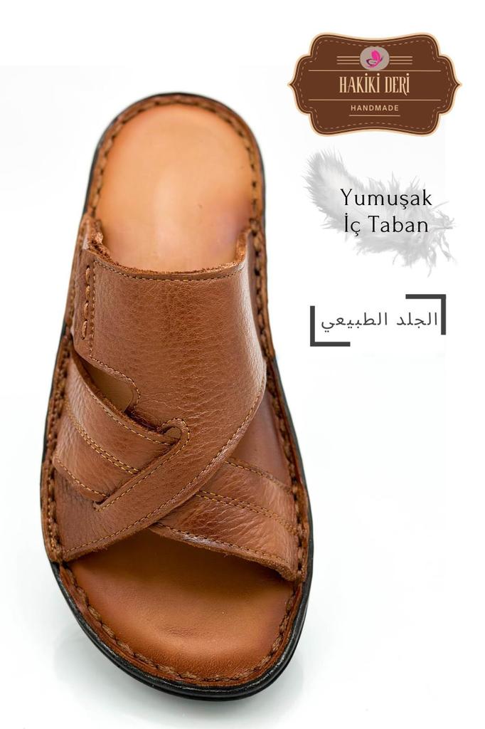 Genuine Real Leather Men's Slippers Light Slippers Leather Syringe Brown