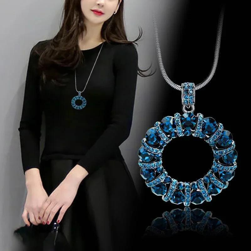 Long Necklaces & Pendants Vinatge Blue Square Necklace for Women Fashion Collier Femme