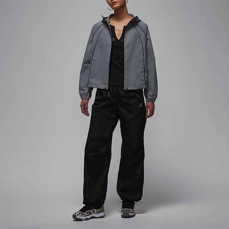 Jordan Logo Casual Hooded Long Sleeve Jacket Women jackets Dark-Gray HV4873065