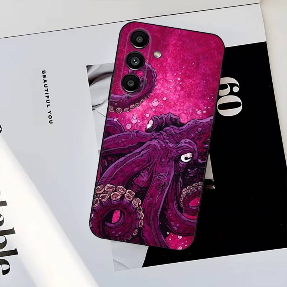 Marine Life Ocean Octopus Phone Case For Samsung S25,S24,S23,S22,S21,S20,S10,Ultra,Plus,Lite,FE,Soft Silicone Black Cover