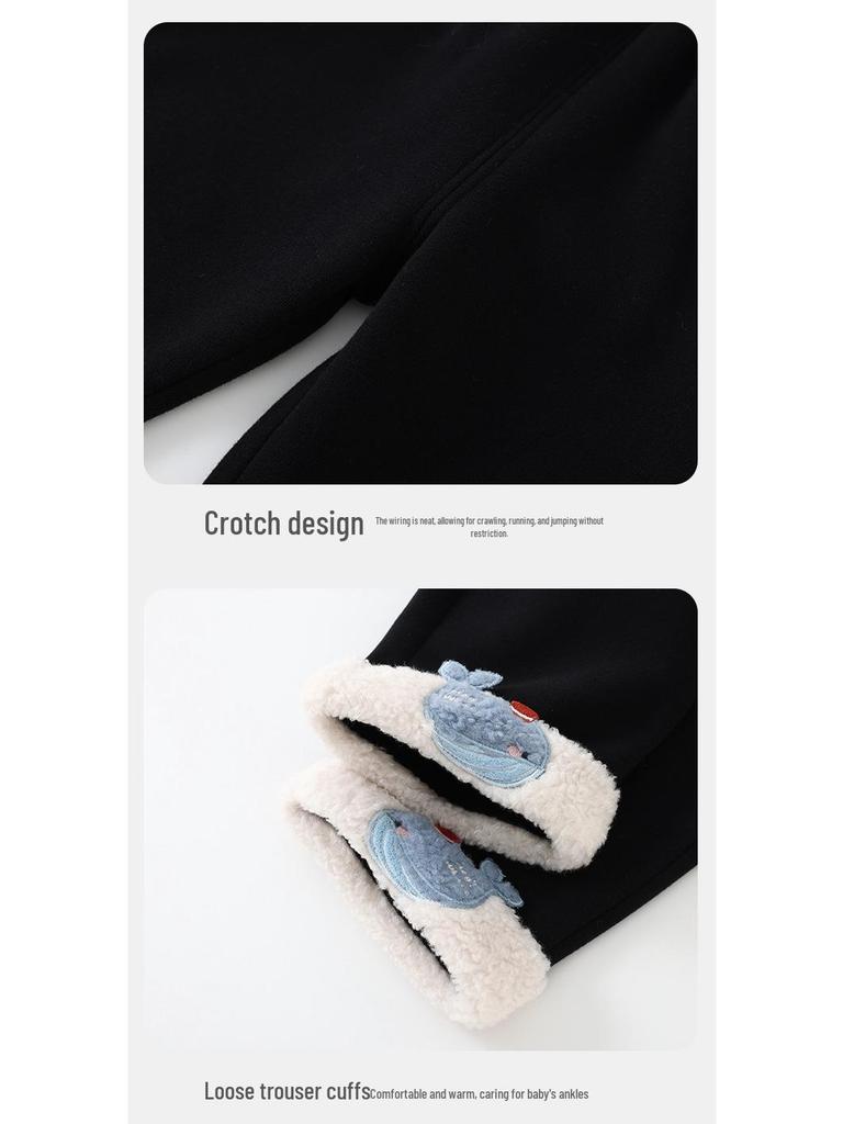 DUUDUU Warm Fleece-Lined Infant Wide-Leg Pants - Girls' Korean Style for Autumn/Winter 2025