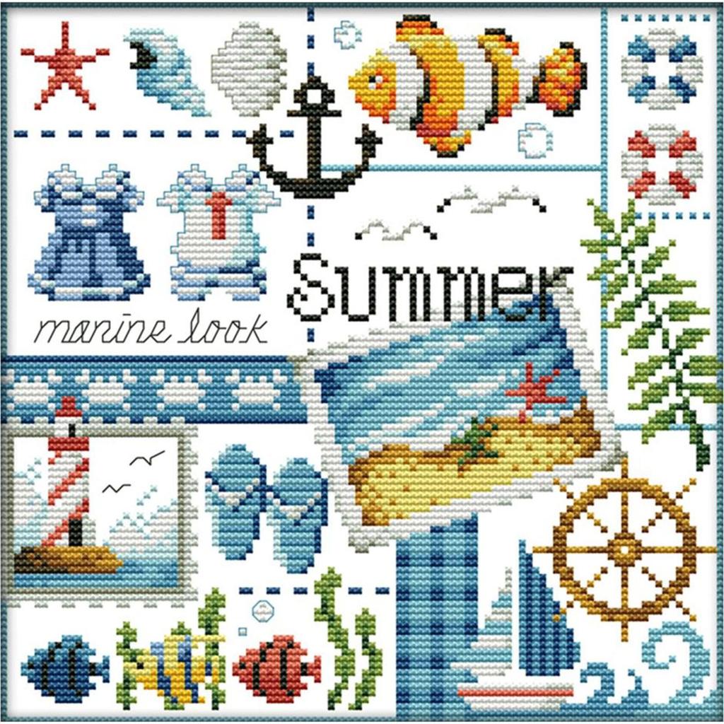 14CT Stamped Artwork DIY Four Seasons Printed Cross Stitch Kits for Home Decor