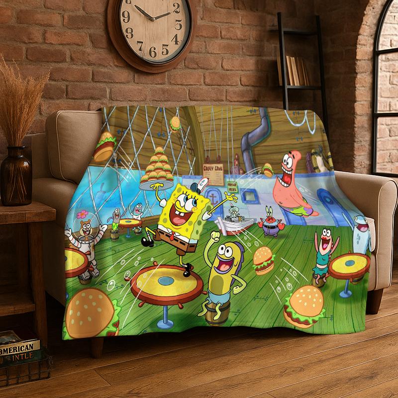 Cartoon S-SpongeBob Patrick Star Flannel Blanket Soft Warm Throw Blanket for Bedroom Living Room Bed Travel Camping Picnic Kid