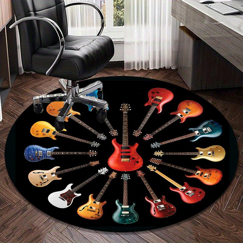 Colorful Guitar Dreams round carpet Chair cushion Round Entryway Rug, Soft Round Rugs for Living Room, Bedroom, Circle Carpet decor gifts